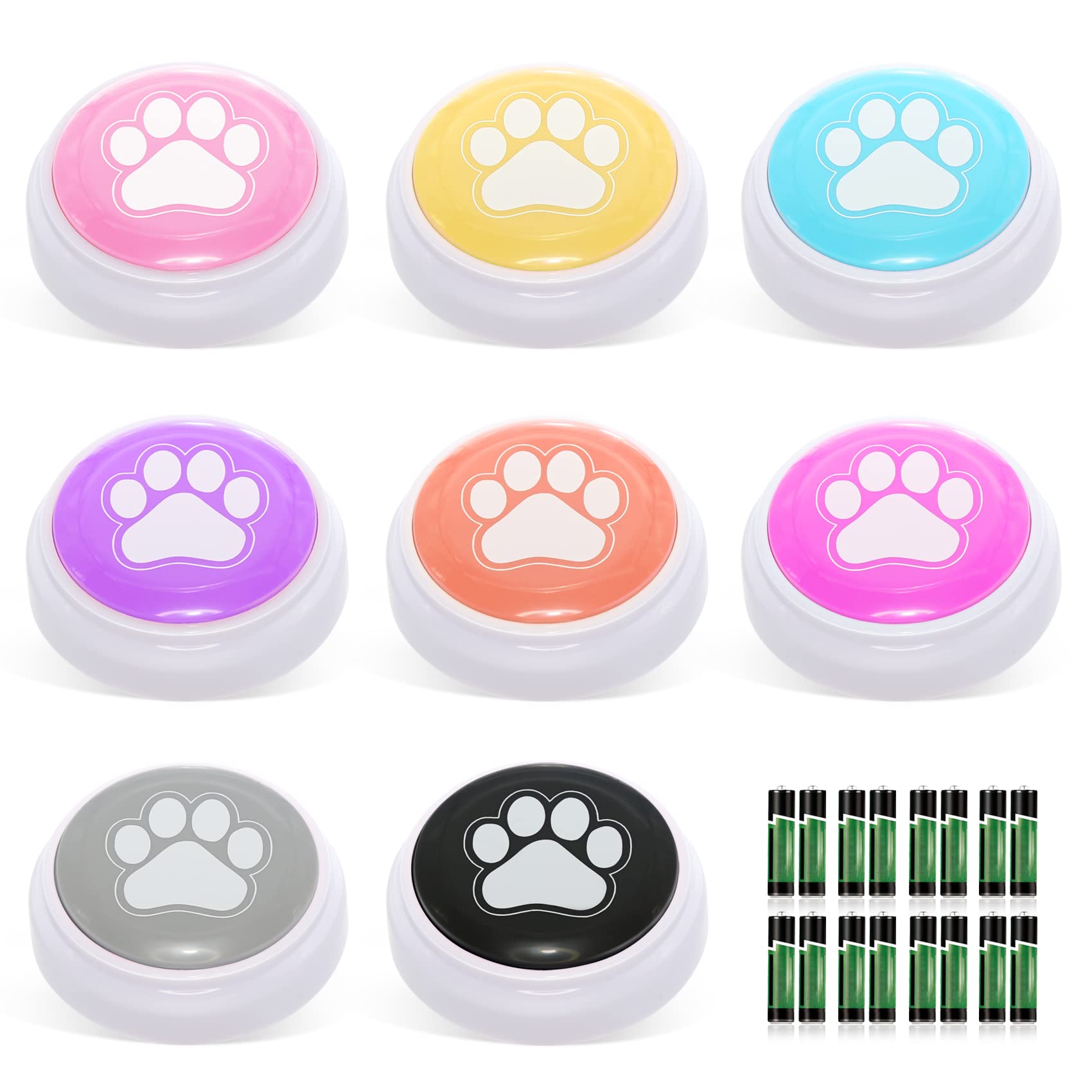 Daytech Dog Buttons for Communication - Recordable Talking Buttons for Dogs to Press to Communication,30 Seconds Voice Dog Training Speaking Buttons Pack of 8 (Battery Inclued)