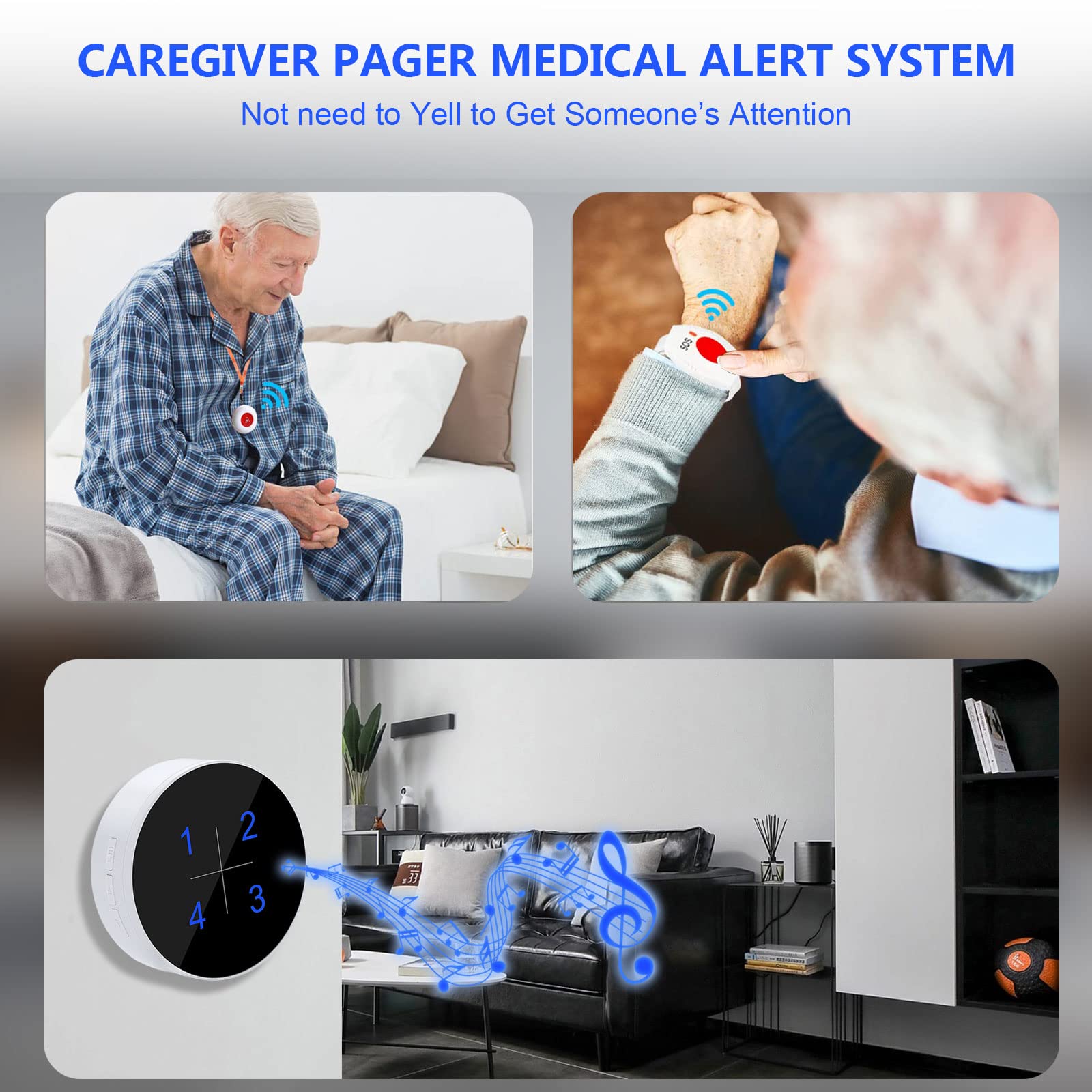 Daytech CC18-1-2 Wireless Caregiver Pager Call Button 500ft Nurse Alert System for Elderly 