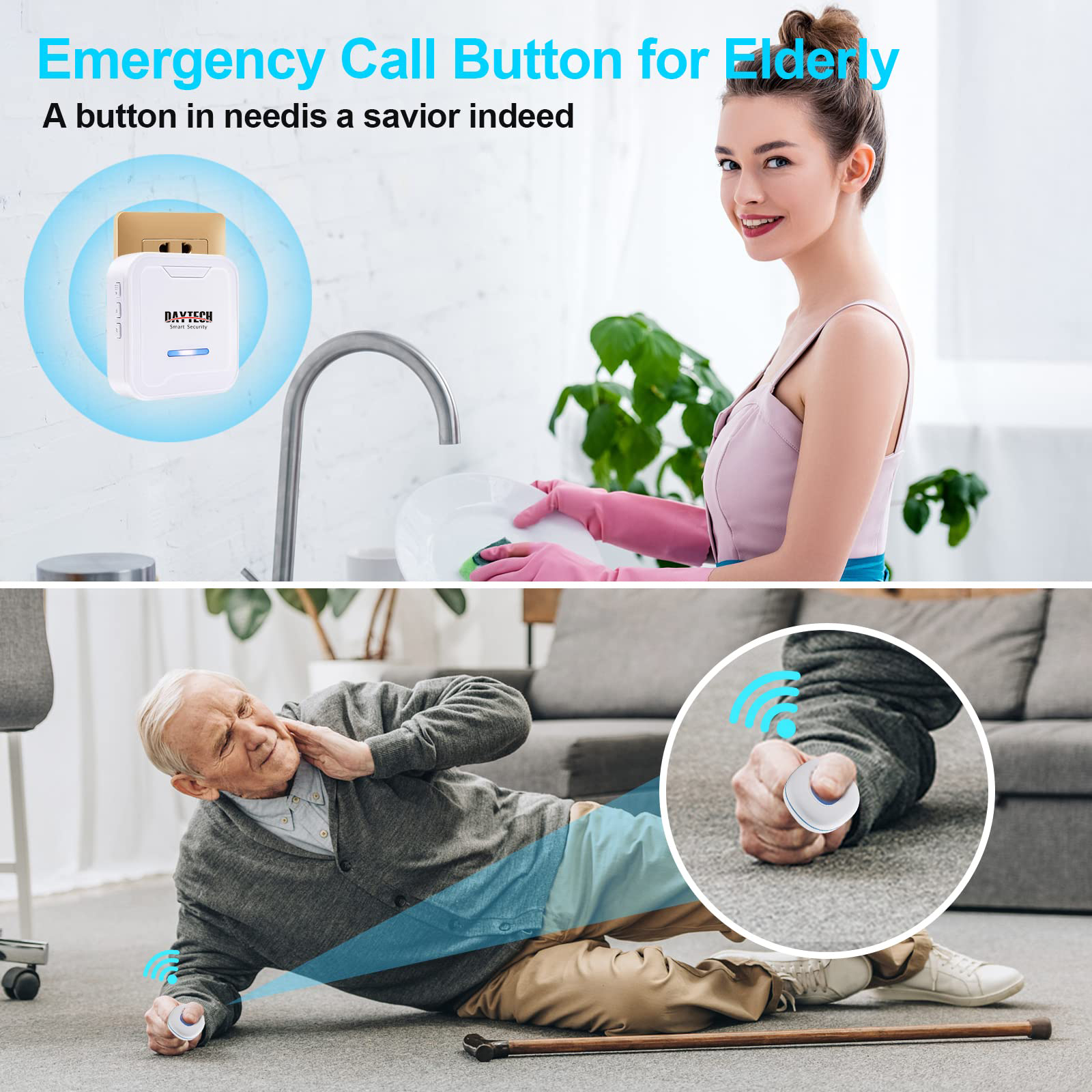 Daytech Wireless Caregiver Pager Call Button 500Feet Nurse Alert System for Elderly/Seniors/Home with 3 Receivers 2 Waterproof Panic Buttons/Transmitters pager for the elderly