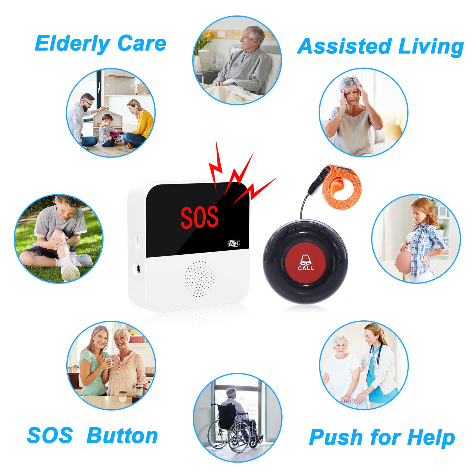 Daytech Wifi Smart Wireless Caregiver Pager Alert System Life Alert Button Emergency Alert Tuya 2802