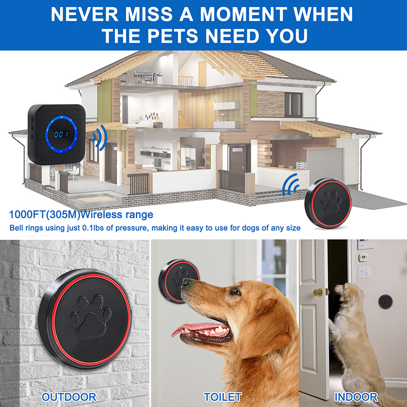 Portable Dog baked pet doorbells for Potty Training IP55 Waterproof Wireless doggy Loud Sound Chime Doorbell