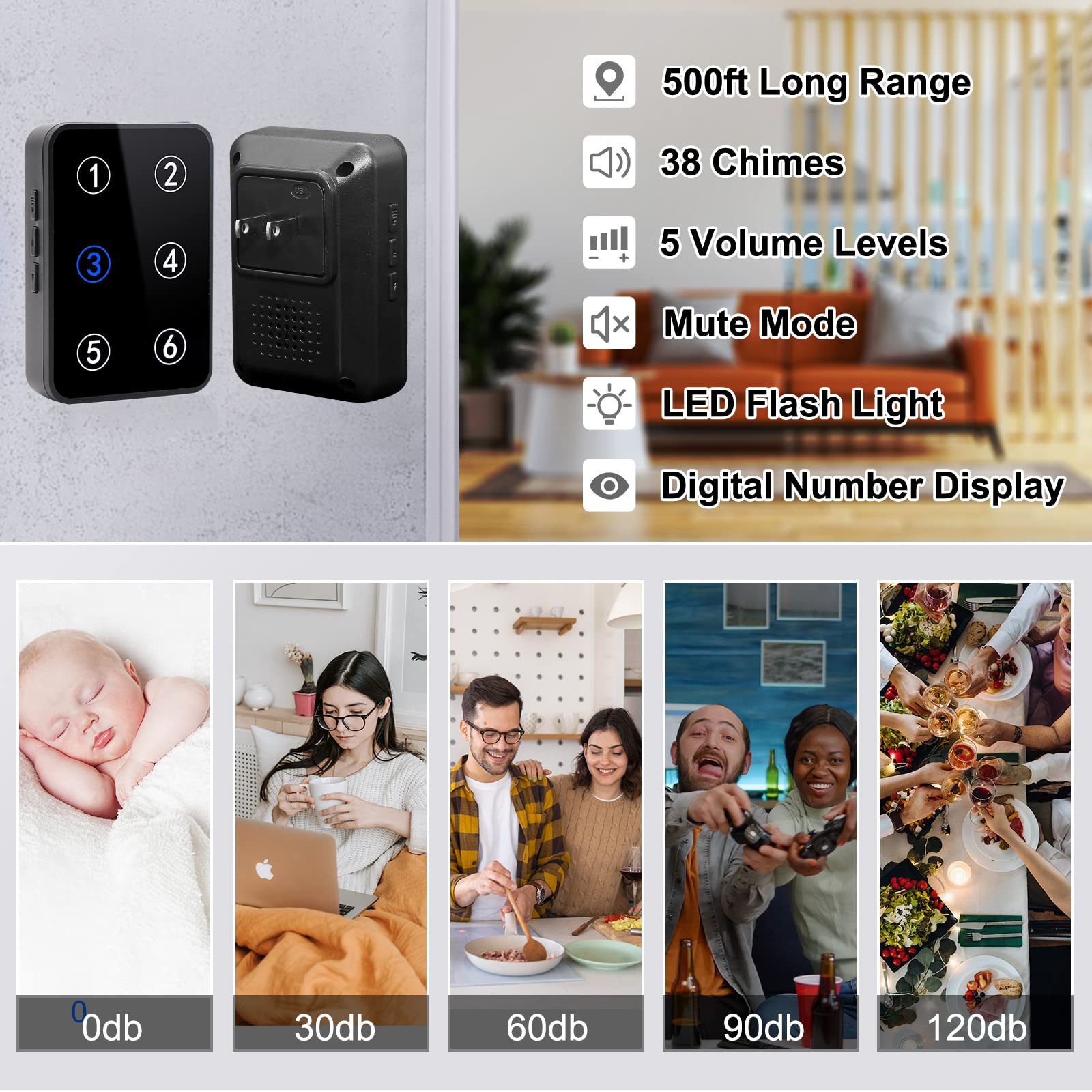 Daytech LED Number Display Caregiver Pager Wireless Call Button Nurse Call System 500Ft SOS Bell for Elderly