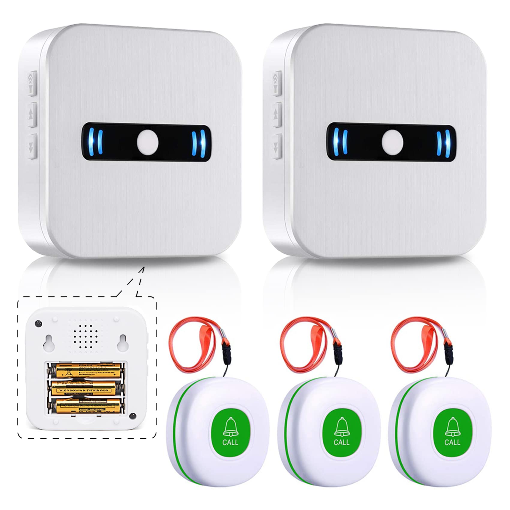Daytech Caregiver Pager for Seniors Emergency Pager System for Elderly Monitoring with 2 Portable Receivers +3 Caregiver Call Buttons Panic Button Elderly Pager Alert Button Range 500ft/152m
