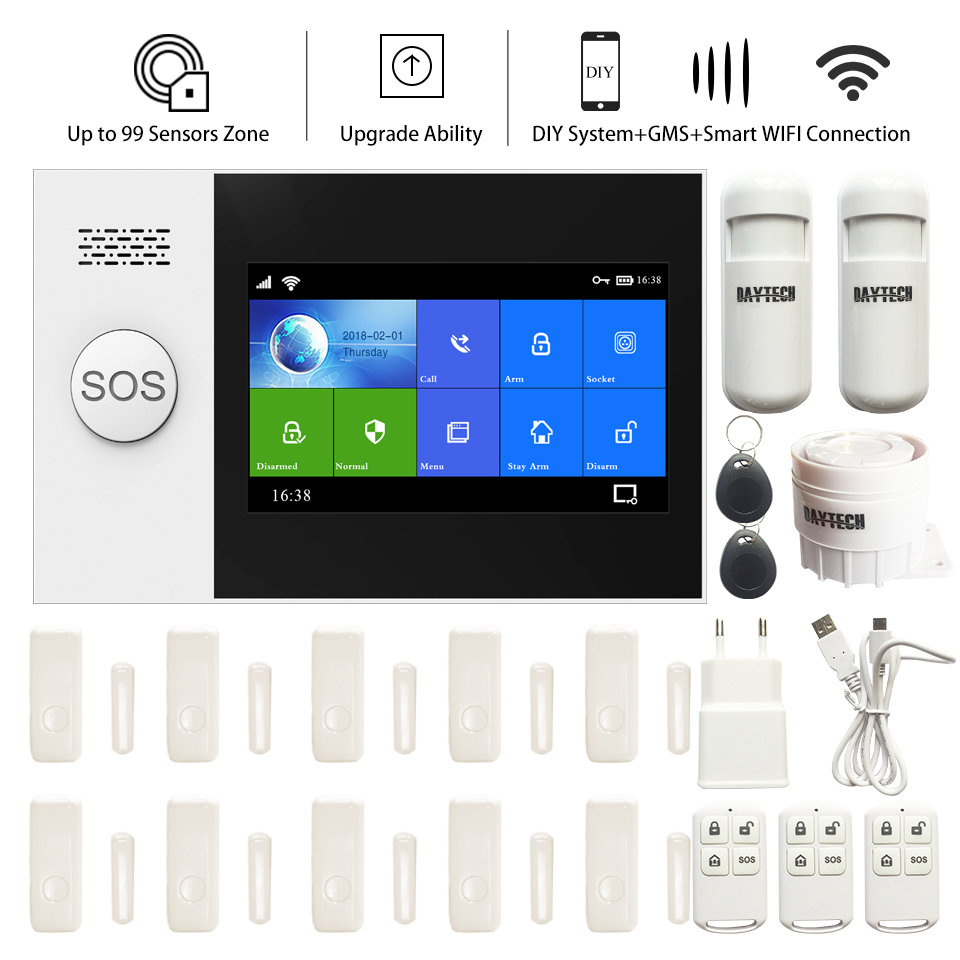 Daytech TA04-KIT4 Tuya APP Control Full Touch Screen Home Security WiFi GSM Alarm System 